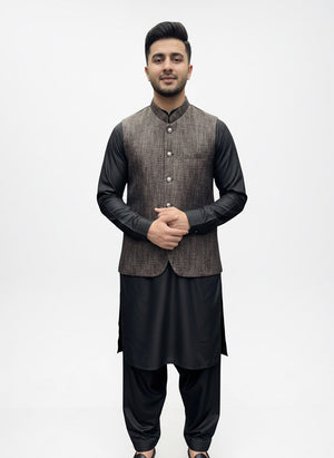 TEXTURED GREY WAIST COAT