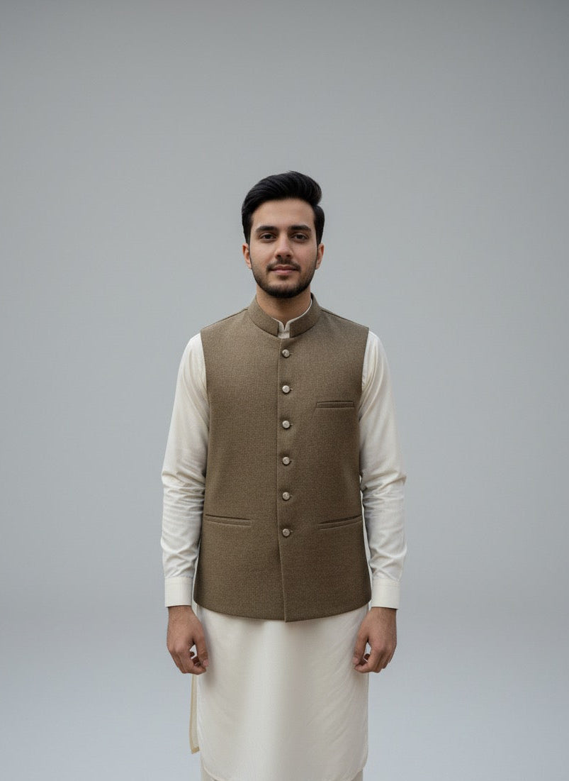 PLAIN LIGHT BROWN WAIST COAT