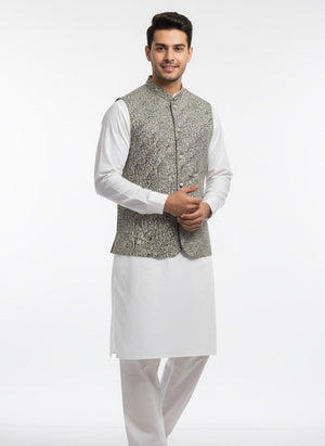 WHITE TEXTURED WAIST COAT