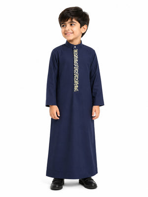 Navy Blue Saudi Emboidered Kids Thobe