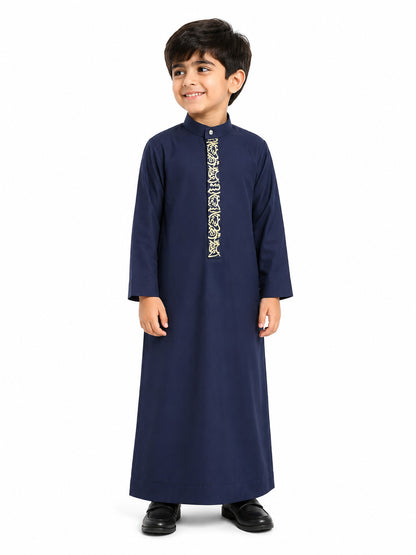 Navy Blue Saudi Emboidered Kids Thobe