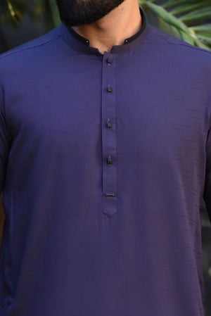 DRAK BLUE SELF-KAMEEZ SHALWAR