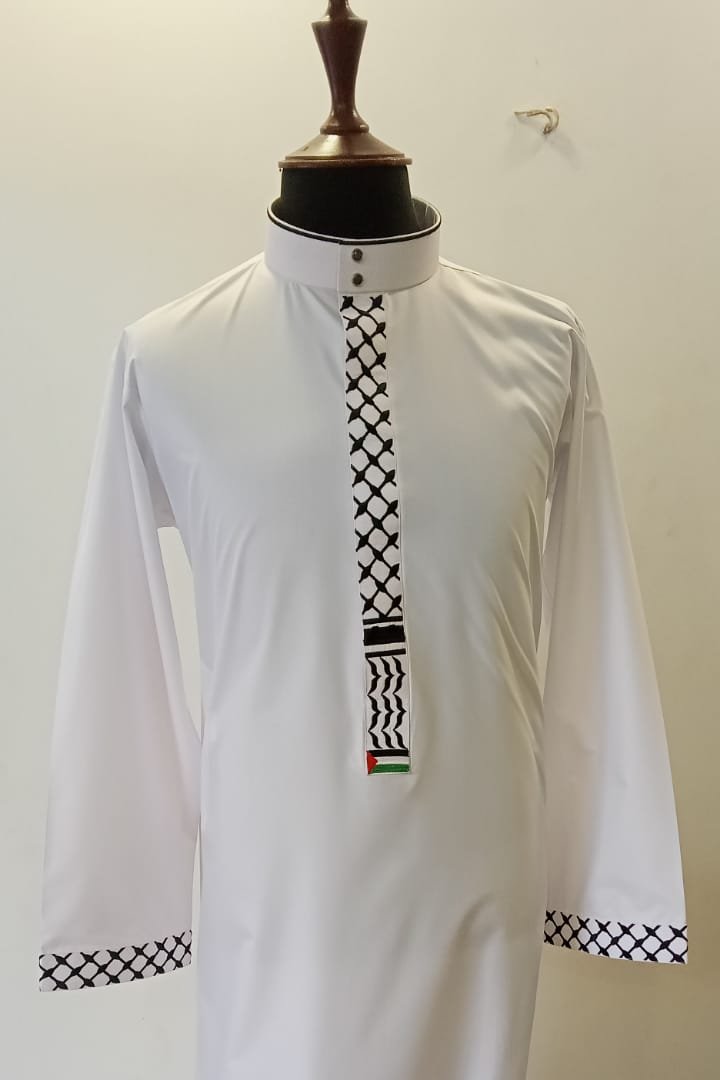 Bin Rizwan - White Embroidered Thobe