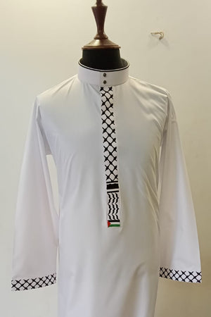 Bin Rizwan - White Embroidered Thobe