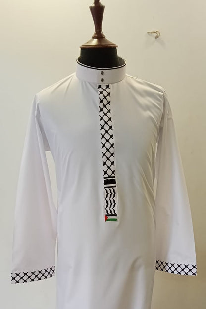Bin Rizwan - White Embroidered Thobe