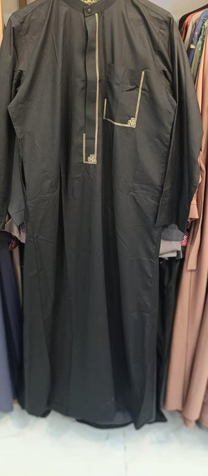 Black Saudi Embroidery Thobe
