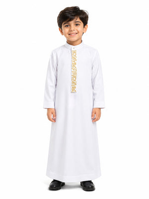 White Saudi Emboidered Kids Thobe